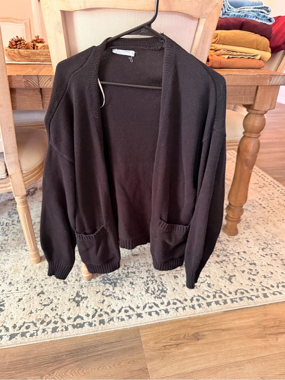 Zenana Outfitters Black Open-Front Pocket Cardigan